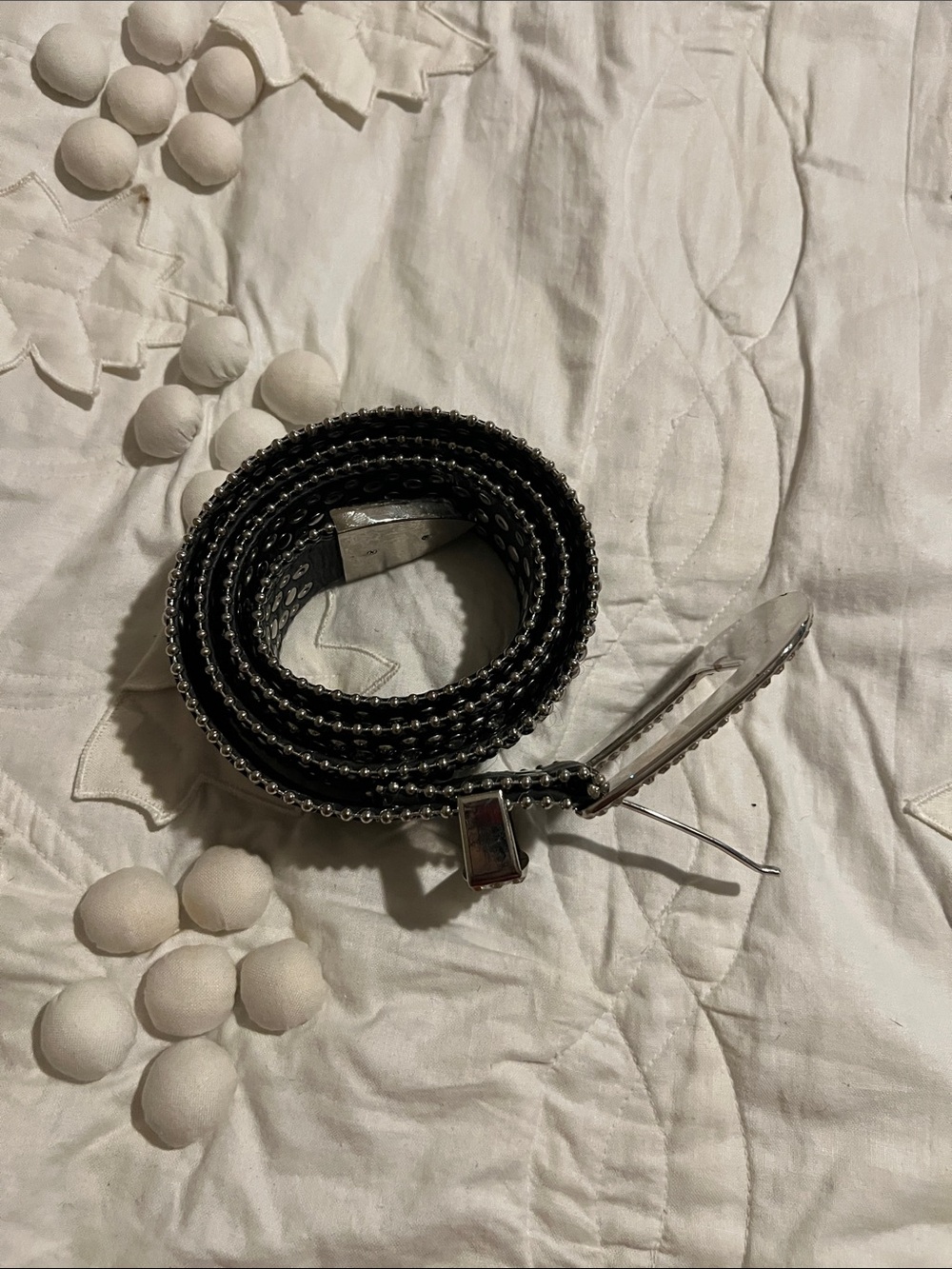 Studded Black Womens Belt with Silver Chain Trim